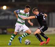 30 August 2019; Aaron Greene of Shamrock Rovers in action against Derek Pender of Bohemians during the SSE Airtricity League Premier Division match between Shamrock Rovers and Bohemians at Tallaght Stadium in Dublin. Photo by Seb Daly/Sportsfile