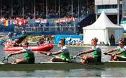 31 August 2019; Aifric Keogh, Eimear Lambe, Tara Hanlon and Emily Hegarty of Ireland competing in the Women's Four B Final during the FISA World Rowing Championships 2019 in Linz, Austria. Photo by Andreas Pranter/Gepa Pictures/Sportsfile