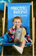 31 August 2019; Caoimhe Maher, aged 4, from Stradbally, Co. Laois, in attendance at the Electric Ireland Throwback Stage during day two of Electric Picnic 2019 at Stradbally in Laois. Electric Ireland’s Throwback Stage Nostalgic Cinema is open at Electric Picnic. As well as hosting amazing nostalgic musical acts, Electric Ireland’s Throwback Stage has your weekend matinee sorted; showing an amazing line up of retro movies during the day. This year, Electric Ireland’s Throwback Stage hosts a line-up of legends including headliners Bonnie Tyler, N-Trance, Mr. Motivator and Lords of Strut. One of the most popular stages at the festival, Electric Ireland’s Throwback Stage has previously played host to pop legends B*witched, Johnny Logan, Heather Small, 5ive, S Club Party, Ace of Base, 2 Unlimited, The Vengaboys and Bananarama – to name a few. Share in the nostalgia of the Electric Ireland Throwback Stage, visit: www.twitter.com/ElectricIreland, www.facebook.com/ElectricIreland, www.instagram.com/ElectricIreland.  #ThrowbackThrowdown. Photo by Sam Barnes/Sportsfile