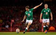 31 August 2019; Jack Carty of Ireland kicks a penalty during the Under Armour Summer Series 2019 match between Wales and Ireland at the Principality Stadium in Cardiff, Wales. Photo by Brendan Moran/Sportsfile