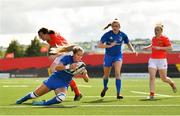 31 August 2019; Megan Williams of Leinster dives over to score her side's first try during the Women’s Interprovincial Championship match between Munster and Leinster at Irish Independent Park in Cork. Photo by Ramsey Cardy/Sportsfile