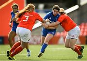 31 August 2019; Jennie Finlay of Leinster is tackled by Chloe Pearse of Munster during the Women’s Interprovincial Championship match between Munster and Leinster at Irish Independent Park in Cork. Photo by Ramsey Cardy/Sportsfile