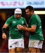 31 August 2019; Niall Scannell of Ireland speaks with his substitute replacement Rory Best as he leaves the pitch during the Under Armour Summer Series 2019 match between Wales and Ireland at the Principality Stadium in Cardiff, Wales. Photo by David Fitzgerald/Sportsfile