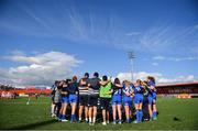 31 August 2019; The Leinster team huddle following the Women’s Interprovincial Championship match between Munster and Leinster at Irish Independent Park in Cork. Photo by Ramsey Cardy/Sportsfile
