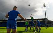 31 August 2019; Leinster players warm-up with a line-out prior to the The Celtic Cup Round 2 match between Leinster A and Scarlets A at Energia Park in Donnybrook, Dublin. Photo by Harry Murphy/Sportsfile