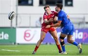 31 August 2019; Hugo Keenan of Leinster is tackled by Kallum Evans of Scarlets during the The Celtic Cup Round 2 match between Leinster A and Scarlets A at Energia Park in Donnybrook, Dublin. Photo by Harry Murphy/Sportsfile