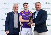 31 August 2019; Cillian O'Shea of Kilmacud Crokes is presented with the player of the tournament award by Conor Hayes, Londis Sales Director, right, and Pat Horgan, Chairman of Kilmacud Crokes Football, after beating An Ríocht, Co Down, in the final of the Londis Senior All-Ireland Football 7s at Kilmacud Crokes GAA Club in Stillorgan, Co Dublin. Photo by Piaras Ó Mídheach/Sportsfile