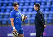 31 August 2019; Dan Sheehan of Leinster speaks with Leinster head coach Noel McNamara during the The Celtic Cup Round 2 match between Leinster A and Scarlets A at Energia Park in Donnybrook, Dublin. Photo by Harry Murphy/Sportsfile