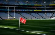 1 September 2019; A sideline flag flies in the wind prior to the GAA Football All-Ireland Senior Championship Final match between Dublin and Kerry at Croke Park in Dublin. Photo by Brendan Moran/Sportsfile