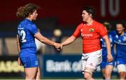31 August 2019; Jenny Murphy of Leinster shakes hands with Ciara Griffin of Munster following the Women’s Interprovincial Championship match between Munster and Leinster at Irish Independent Park in Cork. Photo by Ramsey Cardy/Sportsfile