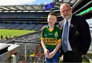 1 September 2019; Croke Park stadium announcer Jerry Grogan with Michael O'Brien from Killarney, Co Kerry, prior to the GAA Football All-Ireland Senior Championship Final match between Dublin and Kerry at Croke Park in Dublin. Photo by Brendan Moran/Sportsfile
