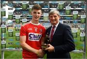 1 September 2019; Conor Corbett of Cork is presented with the Player of the Match award by, Pat O’Doherty, Chief Executive, ESB, for his major performance in the Electric Ireland GAA Football All-Ireland Minor Championship Final match between Cork and Galway at Croke Park in Dublin. Throughout the Championships, fans can follow the conversation, vote for their player of the week, support the Minors and be a part of something major through the hashtag #GAAThisIsMajor. Photo by Ramsey Cardy/Sportsfile