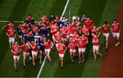 1 September 2019; Cork players celebrate with the the Tom Markham cup following the Electric Ireland GAA Football All-Ireland Minor Championship Final match between Cork and Galway at Croke Park in Dublin. Photo by Stephen McCarthy/Sportsfile