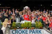 1 September 2019; Cork captain Conor Corbett lifts the the Tom Markham cup after the Electric Ireland GAA Football All-Ireland Minor Championship Final match between Cork and Galway at Croke Park in Dublin. Photo by Eóin Noonan/Sportsfile