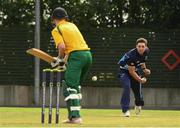 1 September 2019; Jared Wilson of Ardmore boles to Eoghan Grehan of Railway Union during the Clear Currency National Cup Final match between Ardmore and Railway Union at North County Cricket Club in Balbriggan, Co. Dublin. Photo by Matt Browne/Sportsfile