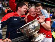 1 September 2019; Cork captain Conor Corbett celebrates with club-mates after the Electric Ireland GAA Football All-Ireland Minor Championship Final match between Cork and Galway at Croke Park in Dublin. Photo by Eóin Noonan/Sportsfile