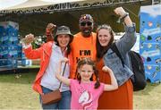 1 September 2019; Mr Motivator poses for a photograph with festival-goers, from left, Jackie Higgins, Ciara Wolfe, aged 6, and Helen Wolfe, from Stradbally, Co. Laois, at the Electric Ireland Throwback Stage during day three of Electric Picnic 2019 at Stradbally in Laois. Lycra Legend Mr Motivator brings the energy to Electric Ireland’s Throwback Stage. Fitness Fanatic Mr Motivator got the crowd revived at the final day of Electric Ireland’s Throwback Stage. The lycra legend brought the crowd’s energy levels up for one more day of retro fun. This year, Electric Ireland’s Throwback Stage hosts a line-up of legends including headliners Bonnie Tyler, N-Trance, Mr. Motivator and Lords of Strut. One of the most popular stages at the festival, Electric Ireland’s Throwback Stage has previously played host to pop legends B*witched, Johnny Logan, Heather Small, 5ive, S Club Party, Ace of Base, 2 Unlimited, The Vengaboys and Bananarama – to name a few. Share in the nostalgia of the Electric Ireland Throwback Stage, visit: www.twitter.com/ElectricIreland, www.facebook.com/ElectricIreland, www.instagram.com/ElectricIreland.  #ThrowbackThrowdown. Photo by Sam Barnes/Sportsfile
