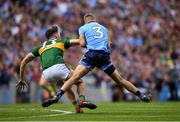 1 September 2019; Jonny Cooper of Dublin fouls David Clifford of Kerry, before being shown a second yellow card and subsequent red card by referee David Gough, during the GAA Football All-Ireland Senior Championship Final match between Dublin and Kerry at Croke Park in Dublin. Photo by Piaras Ó Mídheach/Sportsfile