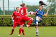 1 September 2019; Niamh Carroll of TEK United in action against Zoe Murphy of Wilton United during the FAI Women’s Intermediate Cup Final match between Wilton United and TEK United at St Kevin’s FC, Newhill Park in Two Mile Borris, Tipperary. Photo by Michael P Ryan/Sportsfile