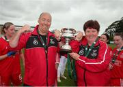 1 September 2019; TEK United coach Philip Henry and TEK United manager Ann Dodd following the FAI Women’s Intermediate Cup Final match between Wilton United and TEK United at St Kevin’s FC, Newhill Park in Two Mile Borris, Tipperary. Photo by Michael P Ryan/Sportsfile