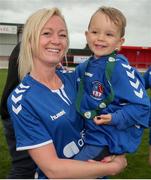 1 September 2019; Jenny Coughlan of Wilton United with her son Jillian age 3 following the FAI Women’s Intermediate Cup Final match between Wilton United and TEK United at St Kevin’s FC, Newhill Park in Two Mile Borris, Tipperary. Photo by Michael P Ryan/Sportsfile