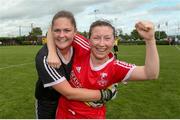 1 September 2019; Emma O'Brien and Claire Murphy of TEK United celebrate following the FAI Women’s Intermediate Cup Final match between Wilton United and TEK United at St Kevin’s FC, Newhill Park in Two Mile Borris, Tipperary. Photo by Michael P Ryan/Sportsfile