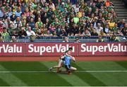 1 September 2019; Paddy Small of Dublin is fouled by Seán O'Shea of Kerry, which resulted in a late Dublin free during the GAA Football All-Ireland Senior Championship Final match between Dublin and Kerry at Croke Park in Dublin. Photo by Daire Brennan/Sportsfile