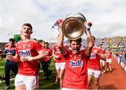 1 September 2019; Eoghan Nash of Cork celebrate with the the Tom Markham cup after the Electric Ireland GAA Football All-Ireland Minor Championship Final match between Cork and Galway at Croke Park in Dublin. Photo by Eóin Noonan/Sportsfile
