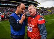 1 September 2019; Galway manager Dónal Ó Fátharta, left, with Cork manager Bobbie O'Dwyer after the Electric Ireland GAA Football All-Ireland Minor Championship Final match between Cork and Galway at Croke Park in Dublin. Photo by Eóin Noonan/Sportsfile
