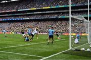 1 September 2019; Paul Geaney of Kerry has a shot blocked on the goalline by James McCarthy of Dublin during the GAA Football All-Ireland Senior Championship Final match between Dublin and Kerry at Croke Park in Dublin. Photo by Brendan Moran/Sportsfile