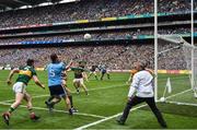 1 September 2019; Jack McCaffrey of Dublin scores a point watched by Kerry players, from left, Paul Murphy, David Moran and Shane Ryan of Kerry during the GAA Football All-Ireland Senior Championship Final match between Dublin and Kerry at Croke Park in Dublin. Photo by Brendan Moran/Sportsfile