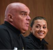 2 September 2019; Captain Katie McCabe and interim manager Tom O'Connor during a Republic of Ireland Women's press conference at the FAI National Training Centre in Abbotstown, Dublin. Photo by Ramsey Cardy/Sportsfile