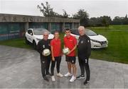 2 September 2019; In attendance during the launch of the FAI and Nissan Sponsorship at FAI Headquarters in Abbotstown, Dublin, are, from left, Republic of Ireland Women's interim manager Tom O'Connor, captains Katie McCabe and Seamus Coleman, and Republic of Ireland manager Mick McCarthy. Photo by Ramsey Cardy/Sportsfile