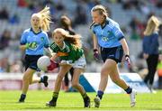 1 September 2019; Tara Kerin, Scoil An Ghleanna, Scartaglen, Kerry, representing Kerry, in action against Niamh Andrews, St. Patrick’s NS, Castleknock, Dublin, representing Dublin, during the INTO Cumann na mBunscol GAA Respect Exhibition Go Games at the GAA Football All-Ireland Senior Championship Final match between Dublin and Kerry at Croke Park in Dublin. Photo by Eóin Noonan/Sportsfile