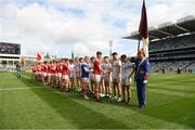 1 September 2019; Respect hand shake prior to the Electric Ireland GAA Football All-Ireland Minor Championship Final match between Cork and Galway at Croke Park in Dublin. Photo by Eóin Noonan/Sportsfile