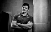 29 January 2019; (EDITOR'S NOTE: Image has been converted to black & white) Jacob Stockdale poses for a portrait following an Ireland Rugby press conference at Carton House in Maynooth, Co Kildare. Photo by David Fitzgerald/Sportsfile