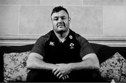 5 February 2019; (EDITOR'S NOTE: Image has been converted to black & white) Dave Kilcoyne poses for a portrait following an Ireland Rugby press conference at Carton House in Maynooth, Co. Kildare. Photo by Ramsey Cardy/Sportsfile