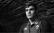 5 November 2018; (EDITOR'S NOTE: Image has been converted to black & white) Garry Ringrose poses for a portrait following an Ireland rugby press conference at Carton House in Maynooth, Co. Kildare. Photo by Ramsey Cardy/Sportsfile