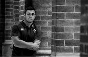 18 June 2018; (EDITOR'S NOTE: Image has been converted to black & white) Jordan Larmour poses for a portrait after an Ireland rugby press conference in Sydney, Australia. Photo by Brendan Moran/Sportsfile