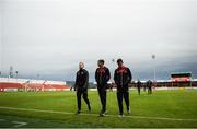 2 September 2019; Dundalk players, from left, Seán Hoare, Seán Gannon and Jamie McGrath walk the pitch prior to the SSE Airtricity League Premier Division match between Sligo Rovers and Dundalk at The Showgrounds in Sligo. Photo by Eóin Noonan/Sportsfile