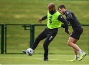 2 September 2019; David McGoldrick, left, and Kevin Long during a Republic of Ireland training session at the FAI National Training Centre in Abbotstown, Dublin. Photo by Stephen McCarthy/Sportsfile