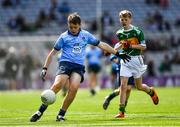 1 September 2019; Jack Geraghty, St. Paul’s SNS, Ayrfield, Dublin, representing Dublin, and Michael Duffy, St. Patrick’s PS, Derrygonnelly, Fermanagh, representing Kerry, during the INTO Cumann na mBunscol GAA Respect Exhibition Go Games at the GAA Football All-Ireland Senior Championship Final match between Dublin and Kerry at Croke Park in Dublin. Photo by Ray McManus/Sportsfile