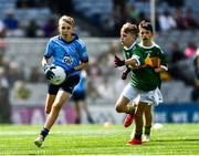 1 September 2019; Tadgh Gray, Scoil Naomh Buithe, Tenure, Dunleer, Louth, representing Dublin, and Colm O'Mahoney, St. Mary’s CBS, Clonmel, Tipperary, representing Kerry, during the INTO Cumann na mBunscol GAA Respect Exhibition Go Games at the GAA Football All-Ireland Senior Championship Final match between Dublin and Kerry at Croke Park in Dublin. Photo by Ray McManus/Sportsfile