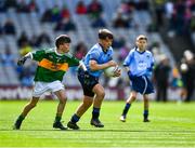 1 September 2019; Denjoe O'Riordan, Glantane NS, Mallow, Cork, representing Dublin, and Diarmuid McMahon, Lissycasey NS, Ennis, Clare, representing Kerry, during the INTO Cumann na mBunscol GAA Respect Exhibition Go Games at the GAA Football All-Ireland Senior Championship Final match between Dublin and Kerry at Croke Park in Dublin. Photo by Ray McManus/Sportsfile