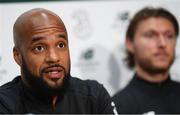 3 September 2019; David McGoldrick, left, and Jeff Hendrick during a Republic of Ireland press conference at the FAI National Training Centre in Abbotstown, Dublin. Photo by Stephen McCarthy/Sportsfile
