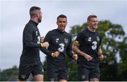 3 September 2019; Jack Byrne, left, Seamus Coleman, centre, and James McClean during a Republic of Ireland training session at FAI National Training Centre in Abbotstown, Dublin. Photo by Stephen McCarthy/Sportsfile