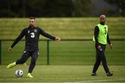 3 September 2019; Shane Duffy, left, and David McGoldrick during a Republic of Ireland training session at the FAI National Training Centre in Abbotstown, Dublin. Photo by Stephen McCarthy/Sportsfile