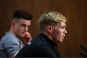 3 September 2019; Caoimhin Kelleher and Darragh Leahy, left, during a Republic of Ireland U21's press conference at the FAI National Training Centre in Abbotstown, Dublin. Photo by Stephen McCarthy/Sportsfile