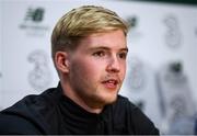 3 September 2019; Caoimhin Kelleher during a Republic of Ireland U21's press conference at the FAI National Training Centre in Abbotstown, Dublin. Photo by Stephen McCarthy/Sportsfile