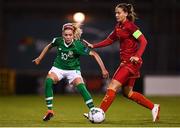 3 September 2019; Sladjana Bulatovic of Montenegro in action against Denise O'Sullivan of Republic of Ireland during the UEFA Women's 2021 European Championships Qualifier - Group I match between Republic of Ireland and Montenegro at Tallaght Stadium in Dublin. Photo by Stephen McCarthy/Sportsfile
